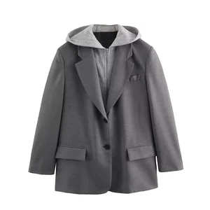 Customizable 2 Colorways Single-Breasted Woven 100% Polyester Zipper Fly Solid Color Long Sleeve Casual Blazer for Women