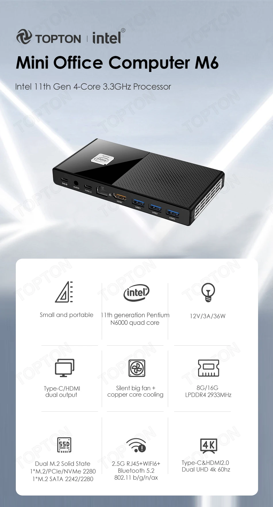 M6 11th Gen Pocket Mini Pc N6000 Quad Core 8g/16g Ddr4 Nvme Micro Pc ...