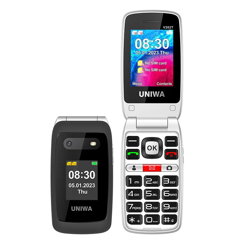 UNIWA V202T Double Screen 4G Volte Flip Keypad Mobile Phone with SOS Button for Seniors