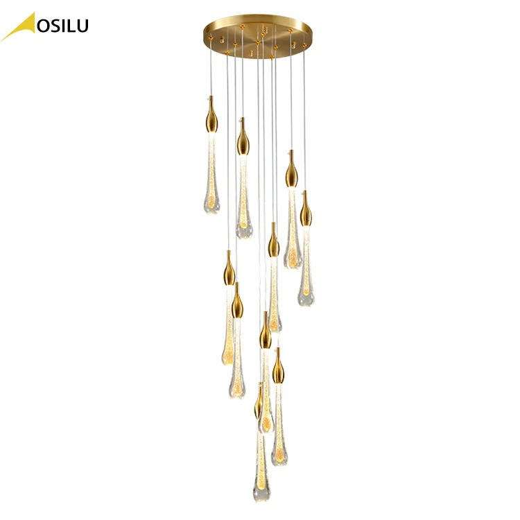 Современная роскошная лестничная люстра в форме капли воды хрустальные длинные люстры для лестницы современная