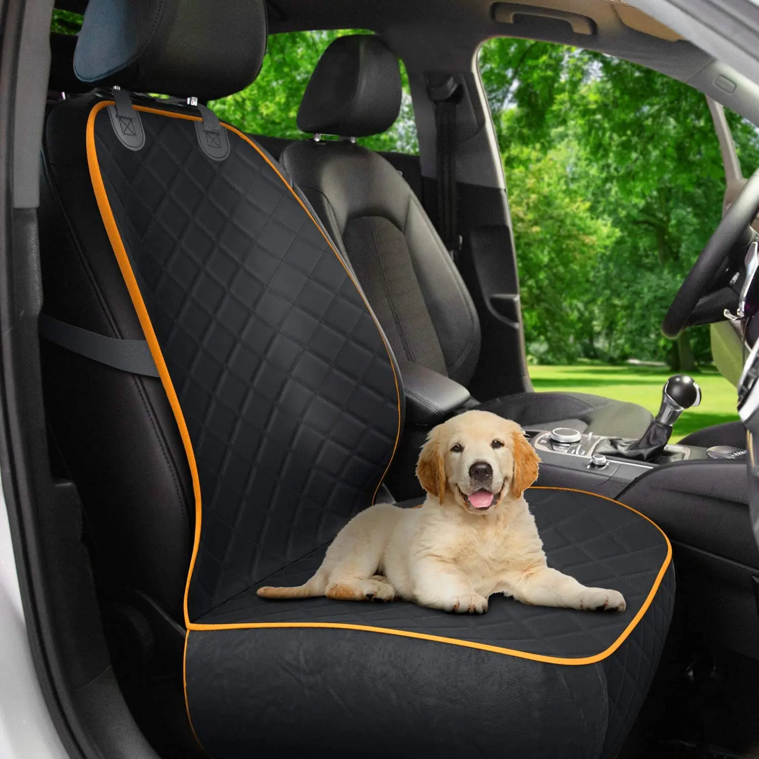 Black Scratch Proof & Nonslip Seat Pet Cover Oxford Pet Protectors with Anti-Slip Buckle for Most Cars Dog Front Seat Cover 