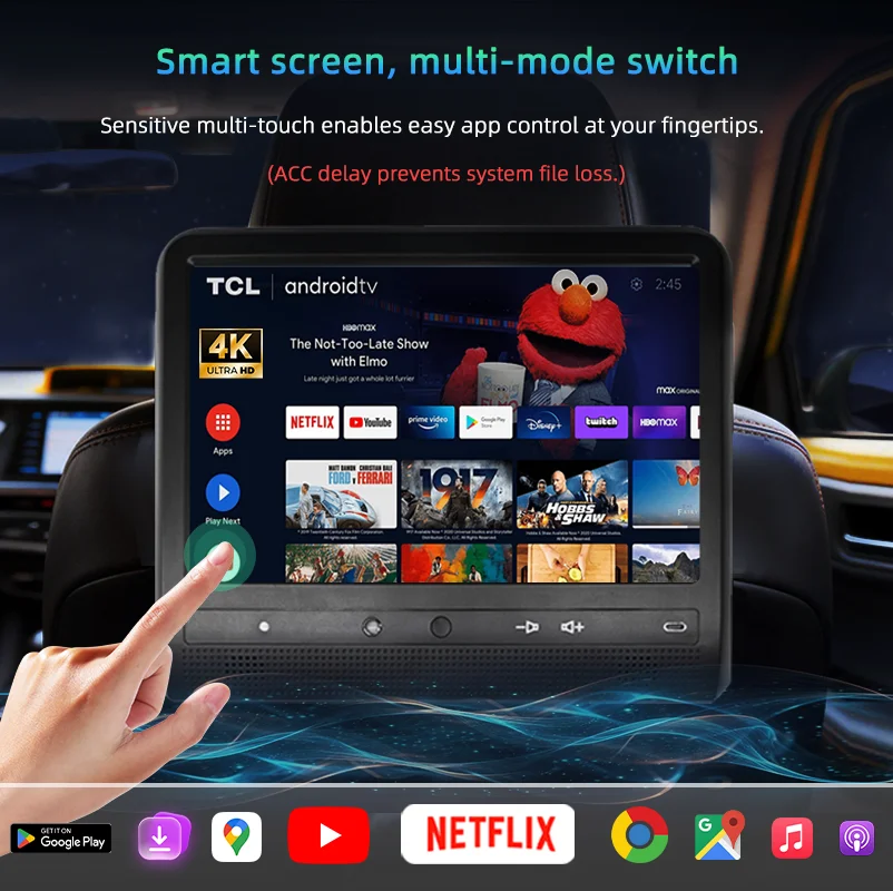 OEM Taxi Rear Seat Advertising Screen 10.1" HD Android Headrest Tablet Display 4G WIFI for Taxi Passenger Advertisement