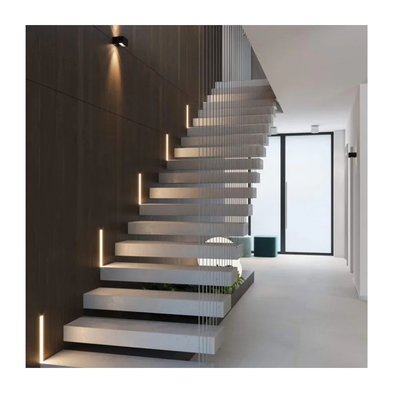 CBMmart Solid Wood Interior Staircase with Led Light Modern Design Steel Beams Covers Exterior Shoe Display Stand with king Post