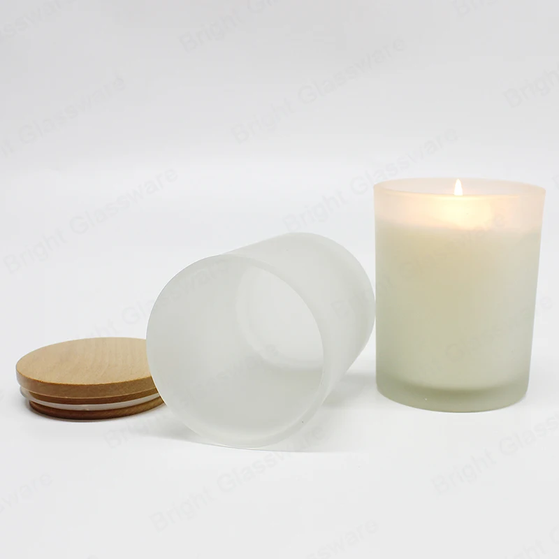 300ml Frosted White Glass Candle Jar With Wooden Lid - Ideal Candle ...