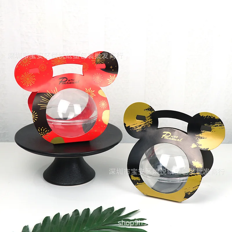 Small Round Christmas Mousse Packing Box Clear Plastic Bowl for Coconut Jelly Ball Cake Box with Kraft and Cardboard Materials