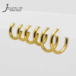 Hip Hop Fashion Women Punk Stainless Steel Gold Plated Round Hoop Clip Earrings Jewelry
