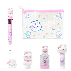 Student must Have Rabbit Pencil Box Set, Including Solid Glue, Correction Tape, Pencil Sharpener, 10 Colored Gel Pens, Name Tags