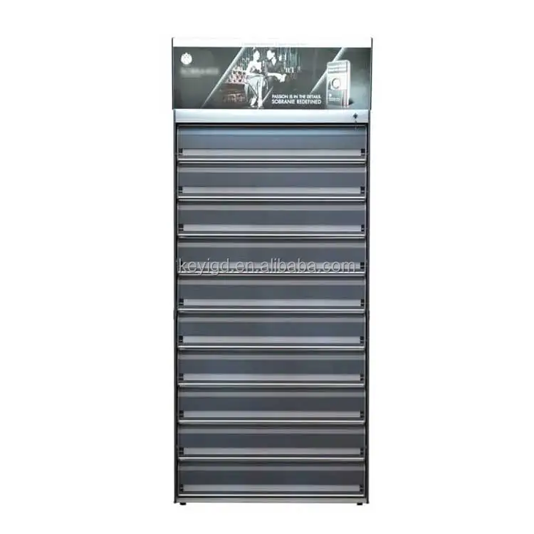Cigarette Tobacco Pusher Shelves Gantry Gondola Wood Tobacco Fixtures  Lockable Door Design Cigarette Display Cabinet