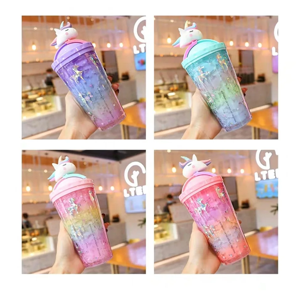 unicorn water bottle with straw