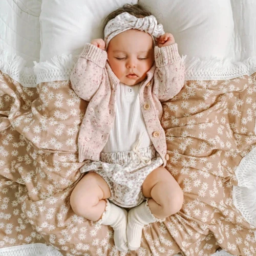 Australian Mini Daisy Dusty Rose Double Gauze Fringe Swaddle With ...