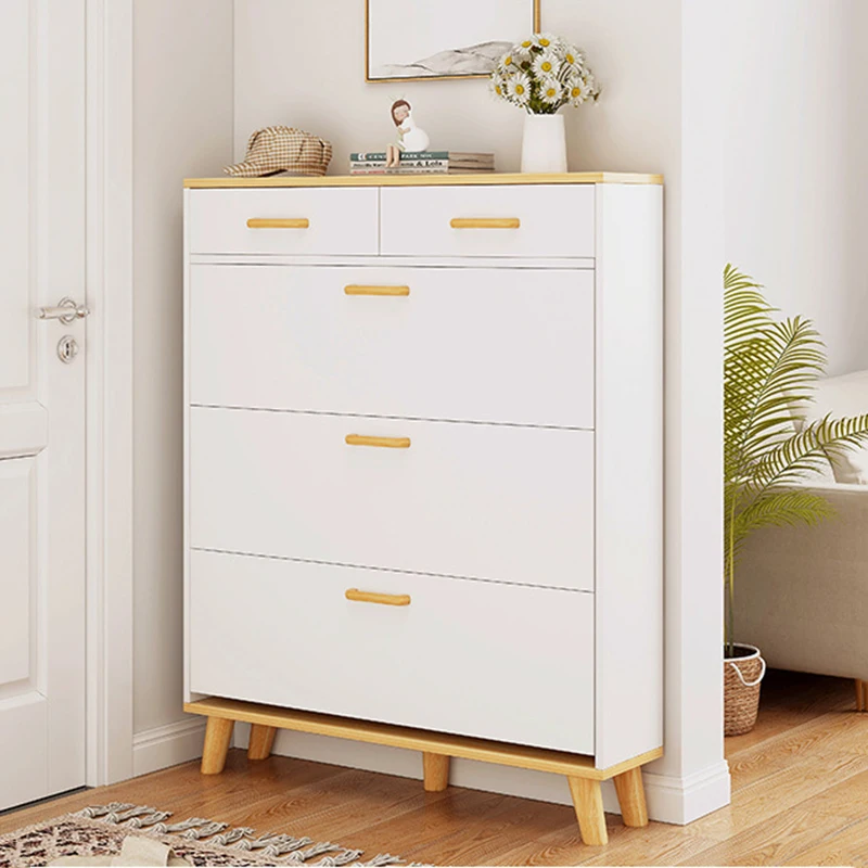 Modern Entryway 2 Drawer Large Capacity White Wooden Shoe Cabinet Storage Rack Japanese Meuble Chaussure for Home Cabinet