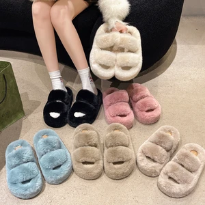 2026 Hot Sale Women Warm Slippers Candy Color House Fluffy Slipper Indoor Slip on Women 5 cm Platform Fur Slippers