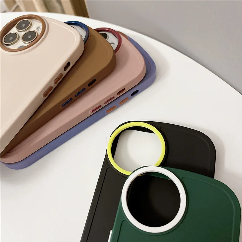 INS Cute Solid Color Round Camera Case Luxury for iPhone 15 Pro Max Phone Case for iPhone 14 13 12 11 Pro Max Phone Back Cover