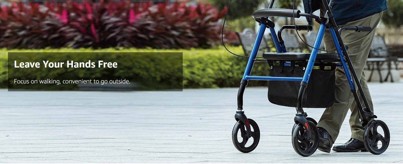 product four wheels folding height adjustable steel rollator walker with seat mobility aids lightweight rollator for disabled-11