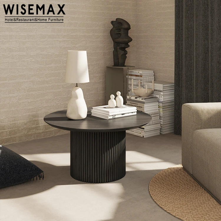 WISEMAX FURNITURE Japanese Living Room Furniture Round Solid Wood Tea Table Natural Color Ash Wood Coffee Table with Column Base