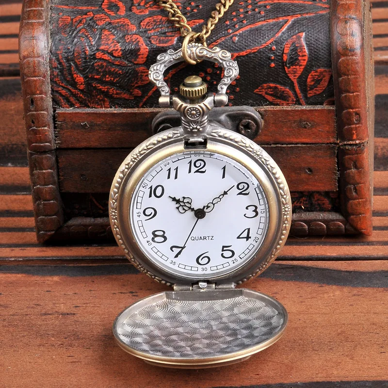 Часы наручные кварцевые с римскими цифрами для мужчин и женщин бронзовые винтажные карманные цепочкой на свитер подвесная цепь в ретро