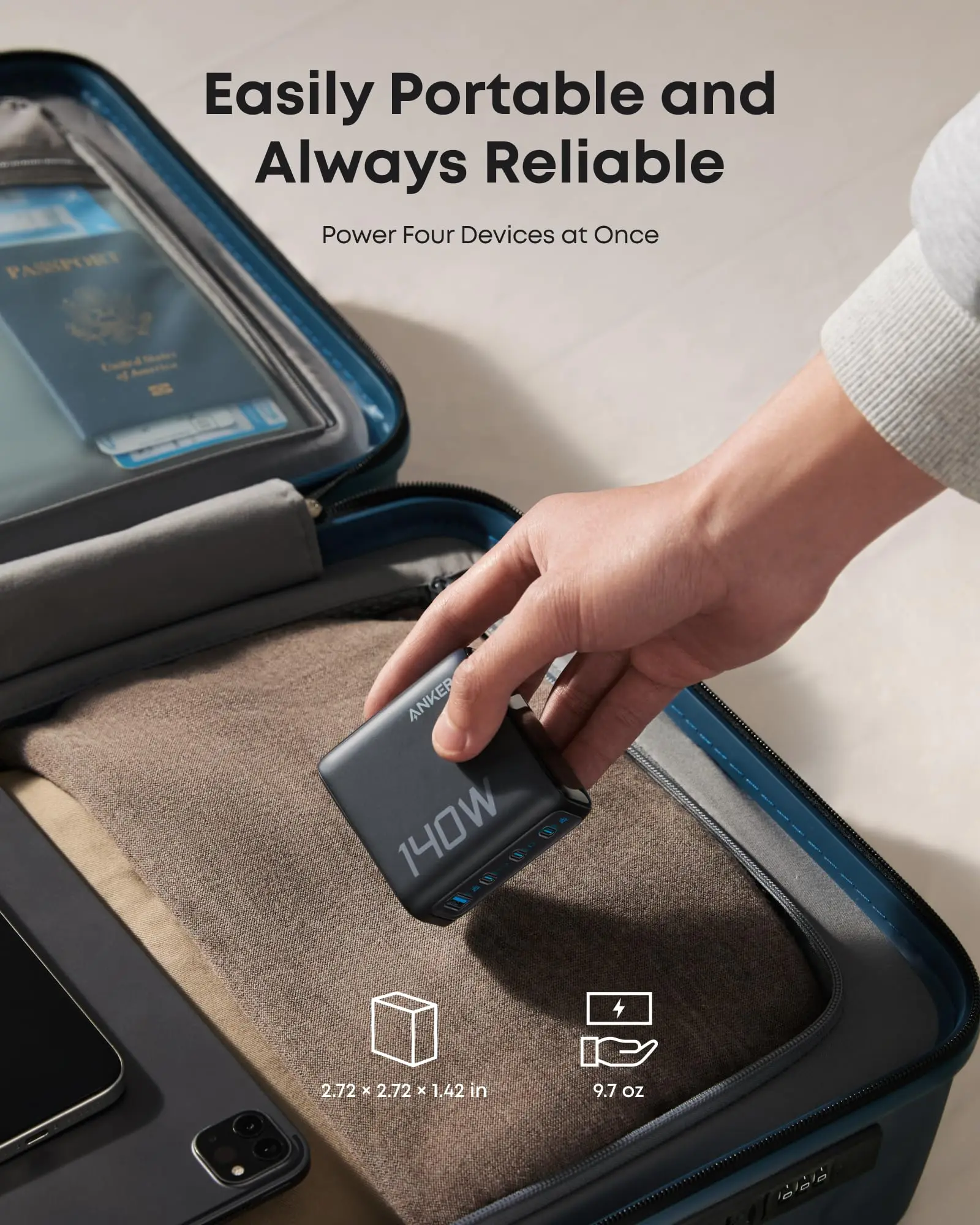 Anker Zolo 140W 4-Port Fast Charger with Touch Controls - Charge