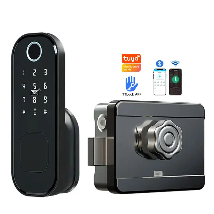 Smart Password Fingerprint Key Night Latch Gate Outdoor Waterproof Digital Garden Electric Rim Lock