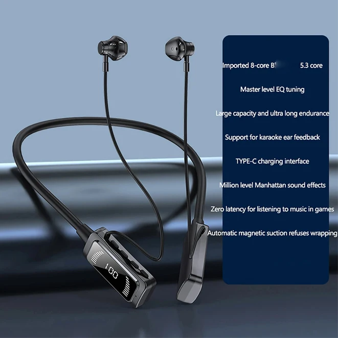 KG06 LCD Screen Power Display Neckband Wireless Earphone Sports Headphones Waterproof Headset TWS Earbuds