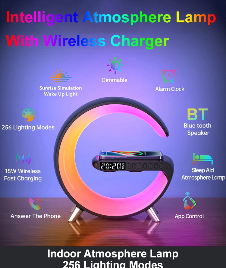 15w Led Atmosphere Smart Rgb Light Alarm Clock Desk Lamp Bluetooth