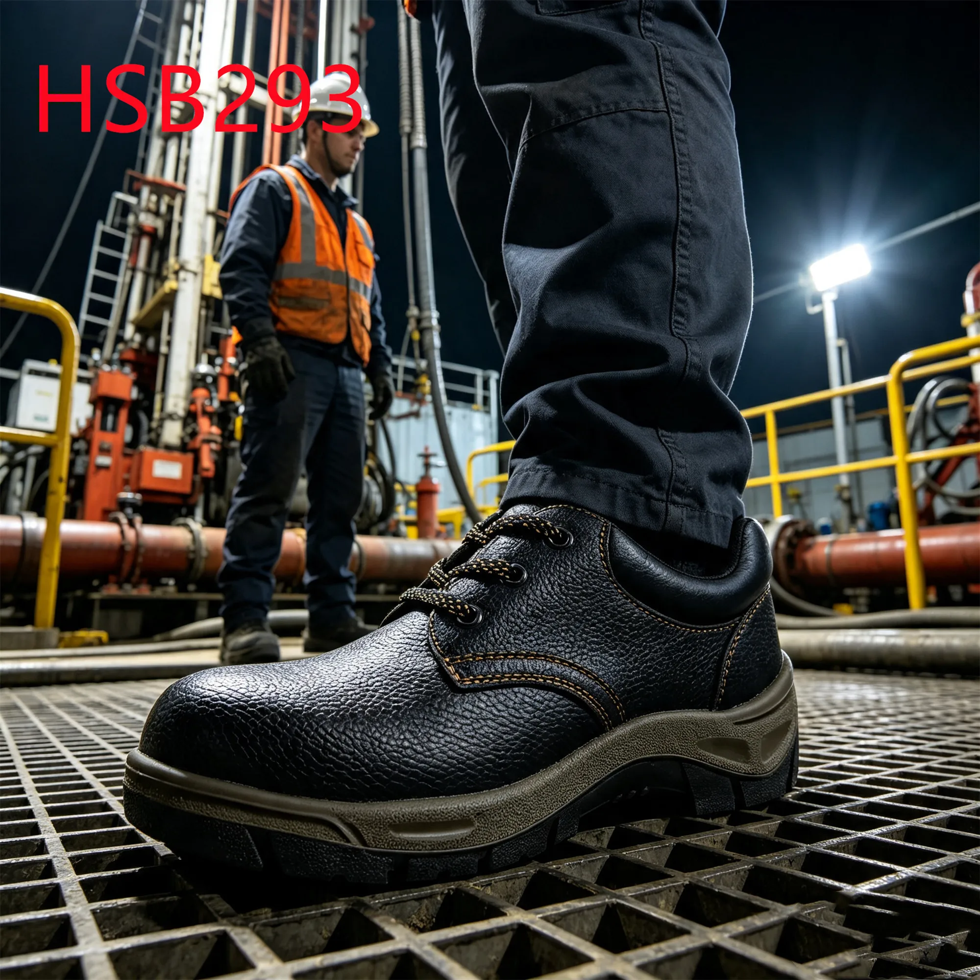 HY,Pipeline Job Anti-acid&alkali PU/PU Injection Sole Safety Shoes Scratch Proof Embossed Leather Hua Singh Work Boots HSB293
