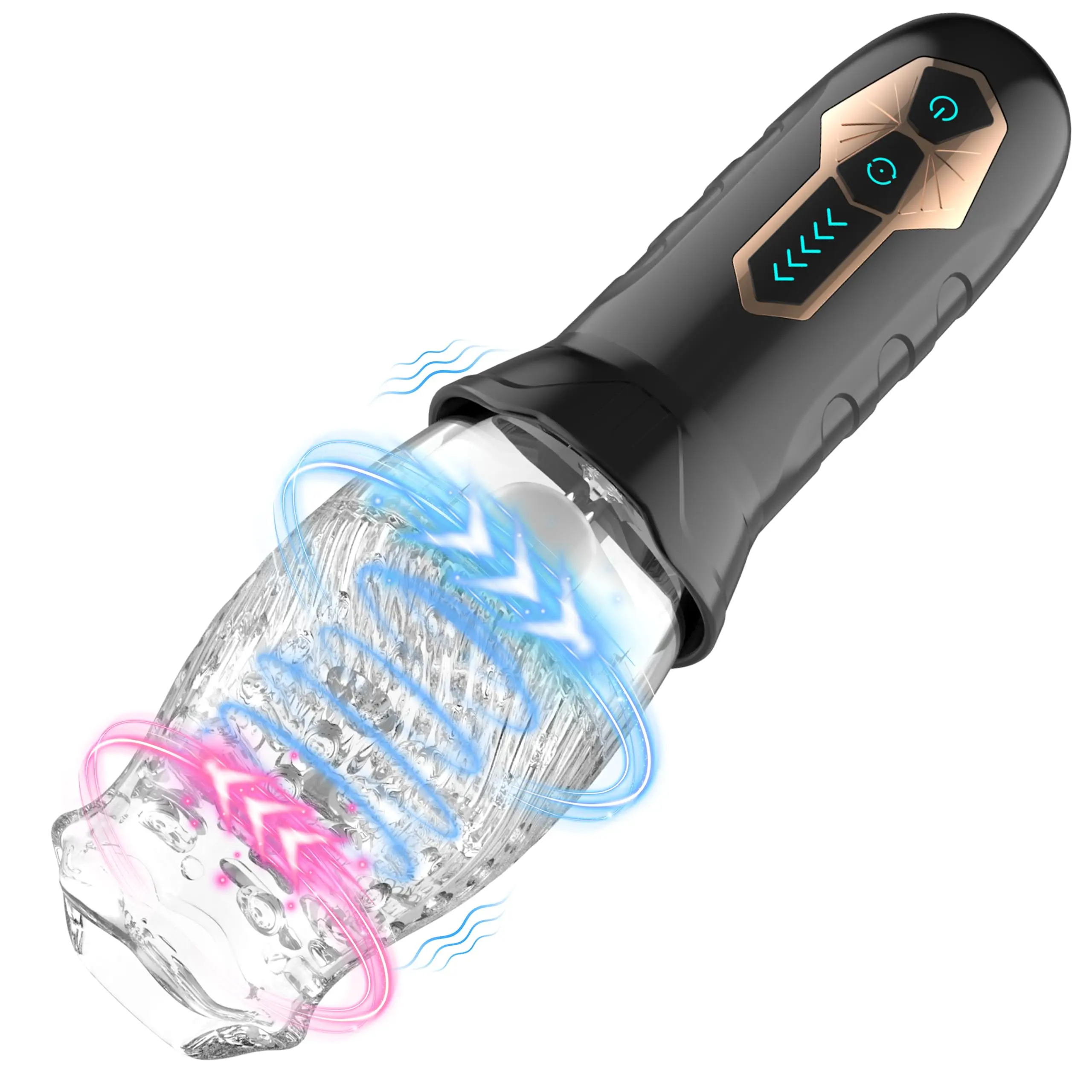 USB Rechargeable Deep Throat Spinning Vibrating Automatic Male Stroker Rotating Transparent Masturbator Cup for Men Rose Sex Toy