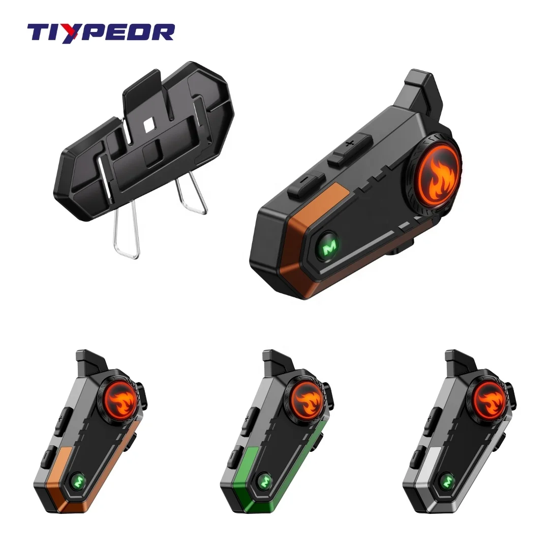 TIYPEOR BT Motorcycle Helmet Intercom Wireless Headset Handsfree Call Wireless Noise Reduction Waterproof 500M 2Rider Interphone