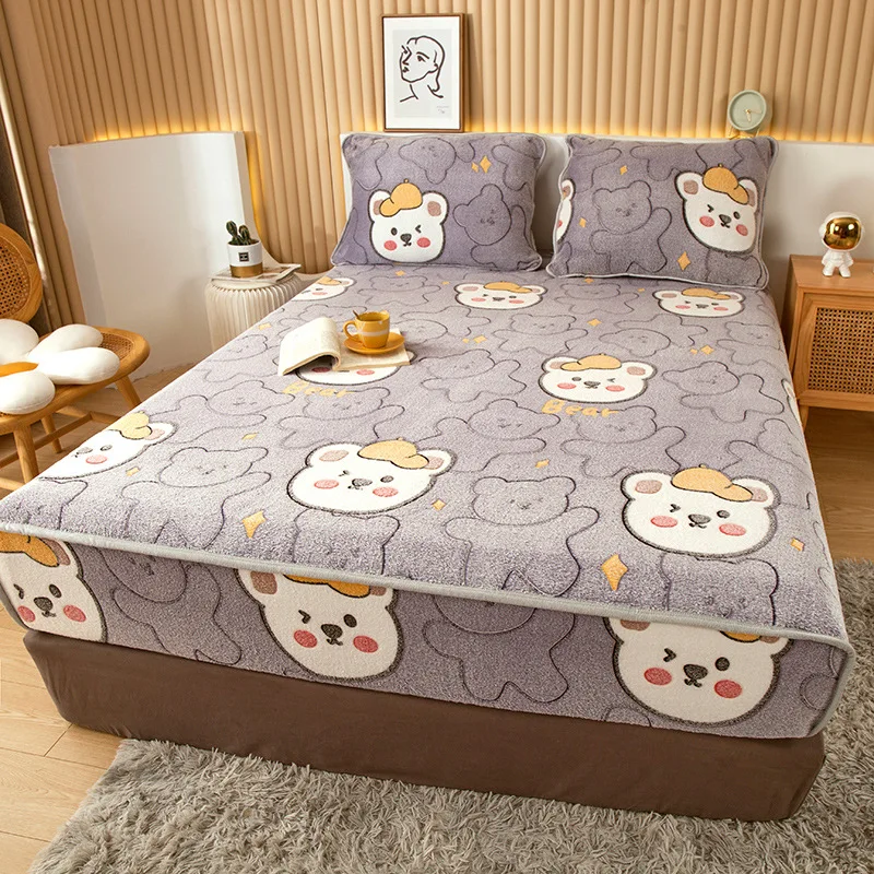 Осенне-зимняя бархатная кровать lianshan теплое постельное белье из бархата толстый чехол для матраса 3
