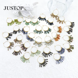 Creative Bohemian Fashion Drop Earrings Geometric Natural Stone Multi-Color Seed Bead Tassel Accessories Personality Jewelry