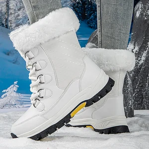 Winter Outdoor Travel Waterproof Women' s Snow Boots Anti slip Thickened Warm High Top Women's Mid Length Snow