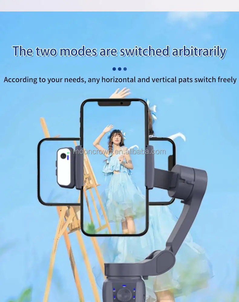 Estabilizador de cardan F12 de 3 eixos para celular e câmera de ações,  estabilizador de cardan dobrável portátil com luz LED