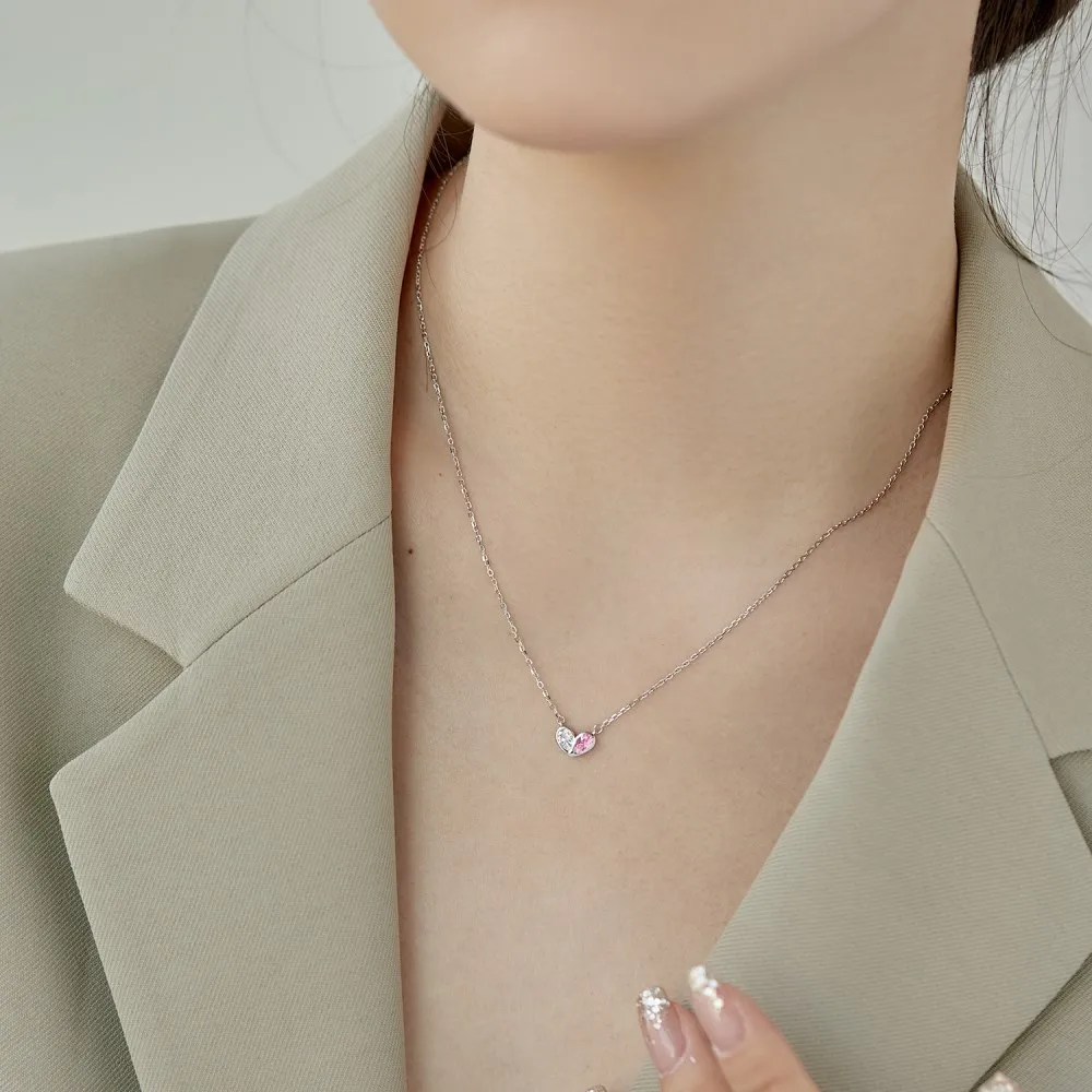KAKODIY Collar Bohemian Heart Shaped 925 Sterling Silver Chain Pink Cubic Zirconia Love Necklace Pendant Women's Necklace detail 3