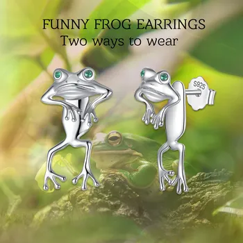 Merryshine 925 Sterling Silver Women Cute 3D Frog Post Stud Earing