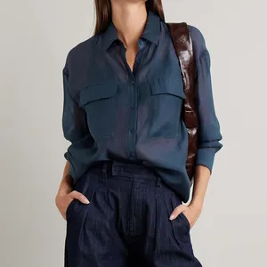 Clothing Manufacturers Custom Spring Summer Autumn Discolor Turn-down Collar Long Sleeves Lyocell-blend Blouses Shirt