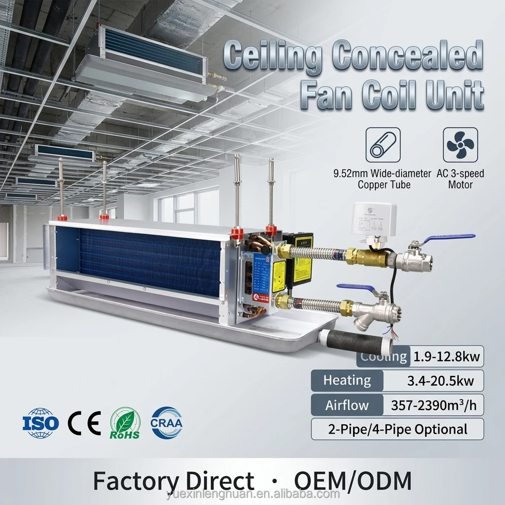 Yesncer FP-34 Horizontal Concealed Hydronic Ducted Fancoil Chilled Water Ceiling Fcu Fan Coil Unit for Heating and Cooling