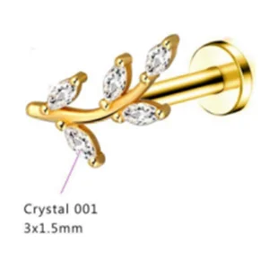 Threaded Body Jewelry G23 Titanium Zircon Diamond 14k Gold Plated Cartilage Earrings Piercing Labret Stud Jewelry