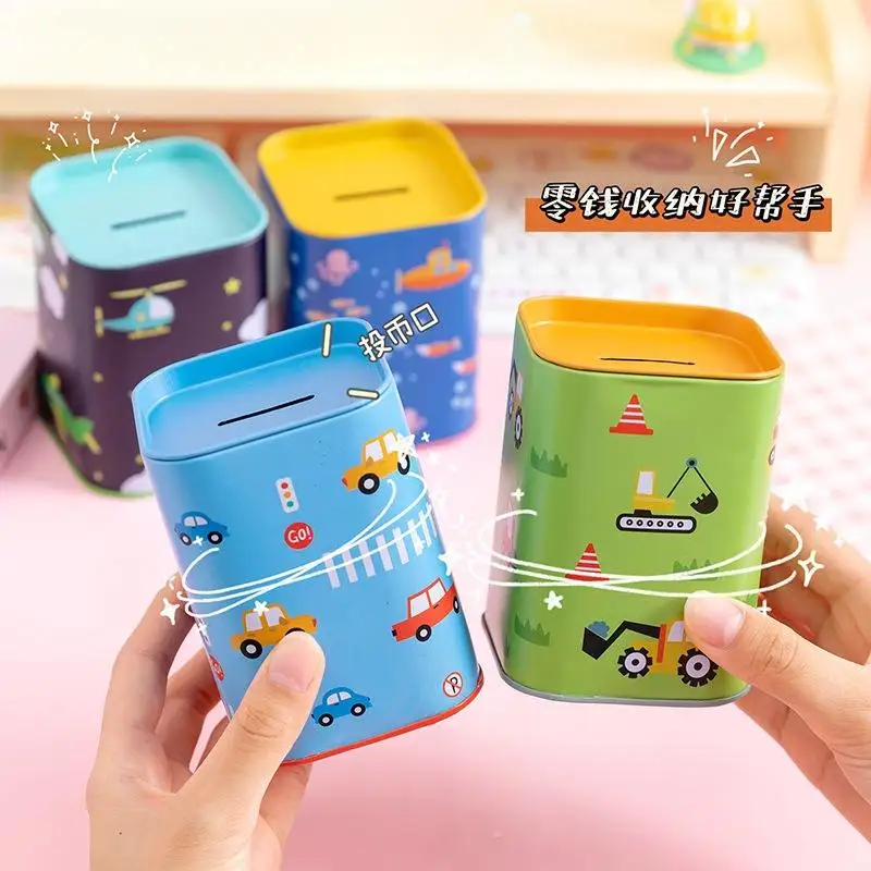 Factory Customized Metal Tin Piggy Bank for Kids Square Canister Saving Money Box Metal Coin Bank Tin Can With Openable Lid