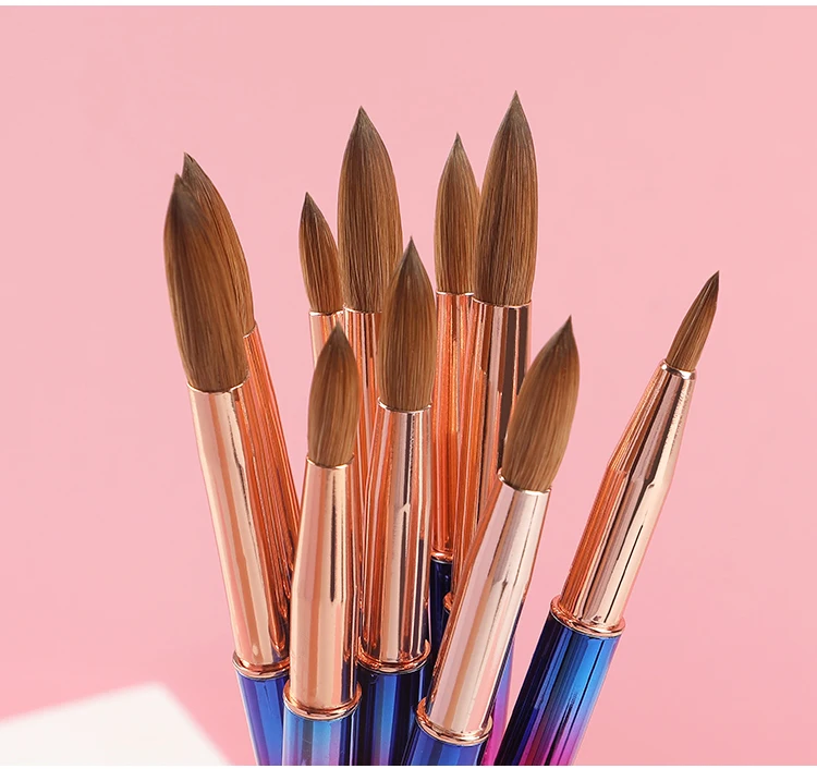 2023 Custom Logo 100 Pure Kolinsky Acrylic Nail Brush Rainbow Nail