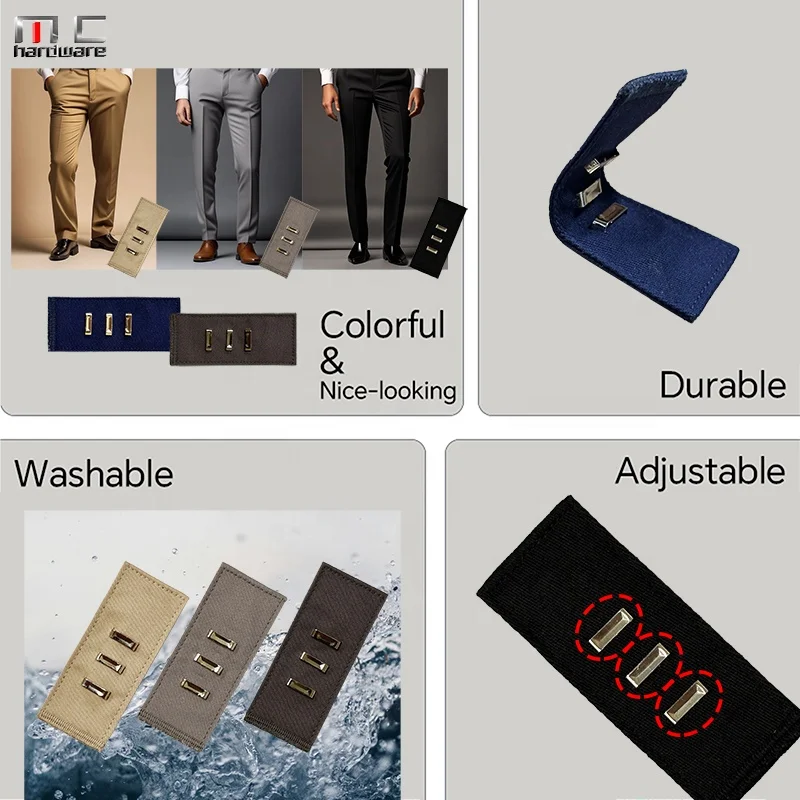 3-Level Adjustment Trousers Extended Belt with Button Hook and Eye Waistband Extender for Jeans Pants Button Extenders