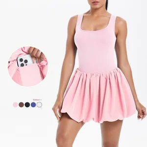 High-strength Anti-exposure Wide Shoulder Strap Tighten the Waist Jumpsuit Fitness Outdoor Yoga Sports Tennis Skirt for Women