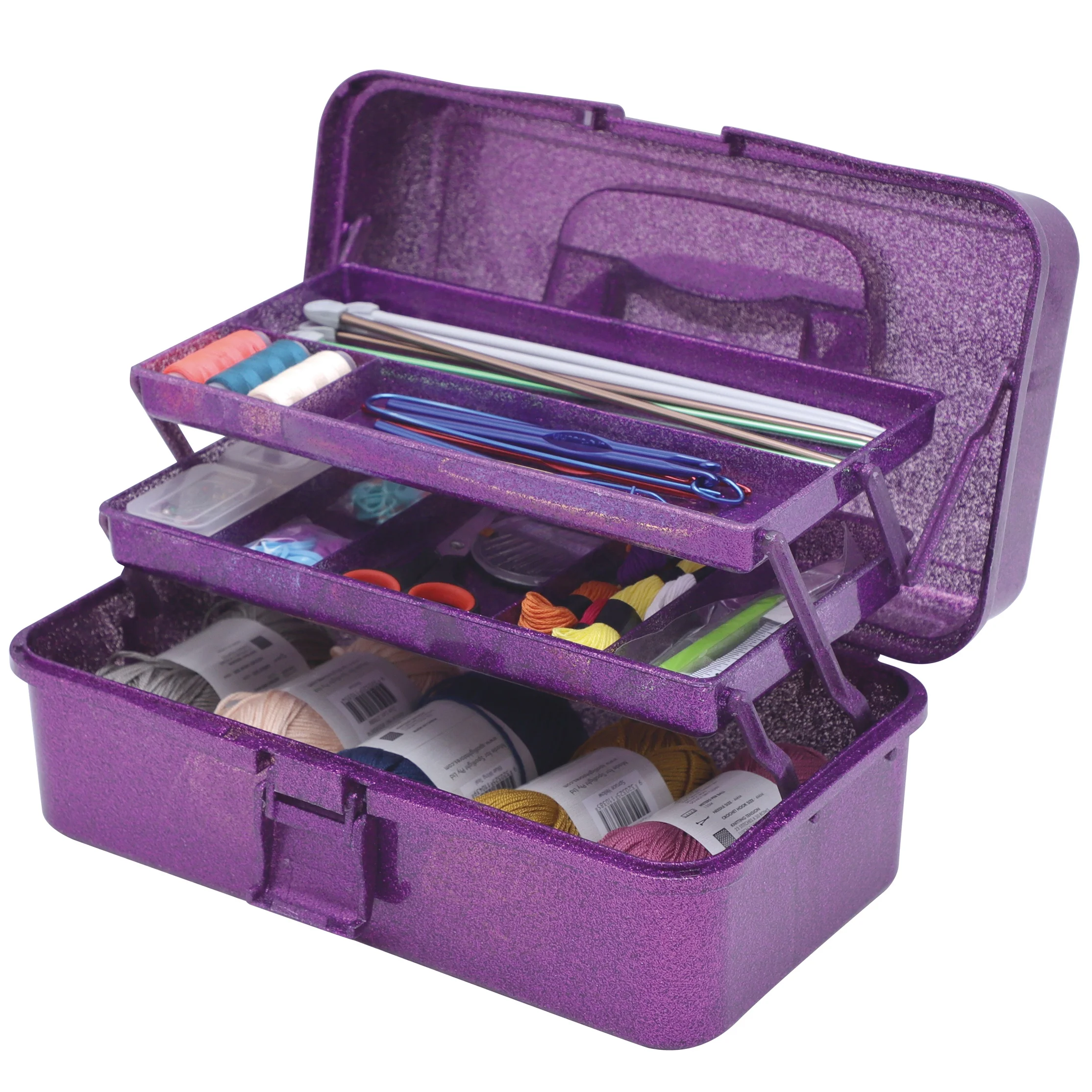 21803 3 Layers Foldable Storage Box Glitter Handheld Folding Multipurpose Storage Case for Art Craft and Cosmetic