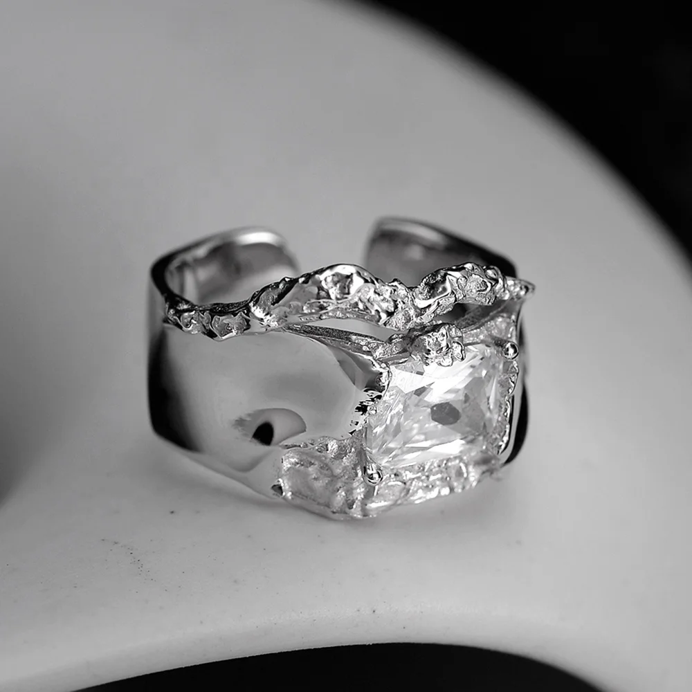 Anello da donna in argento sterling 925 massiccio massiccio con cristalli naturali R570, misura 7/8