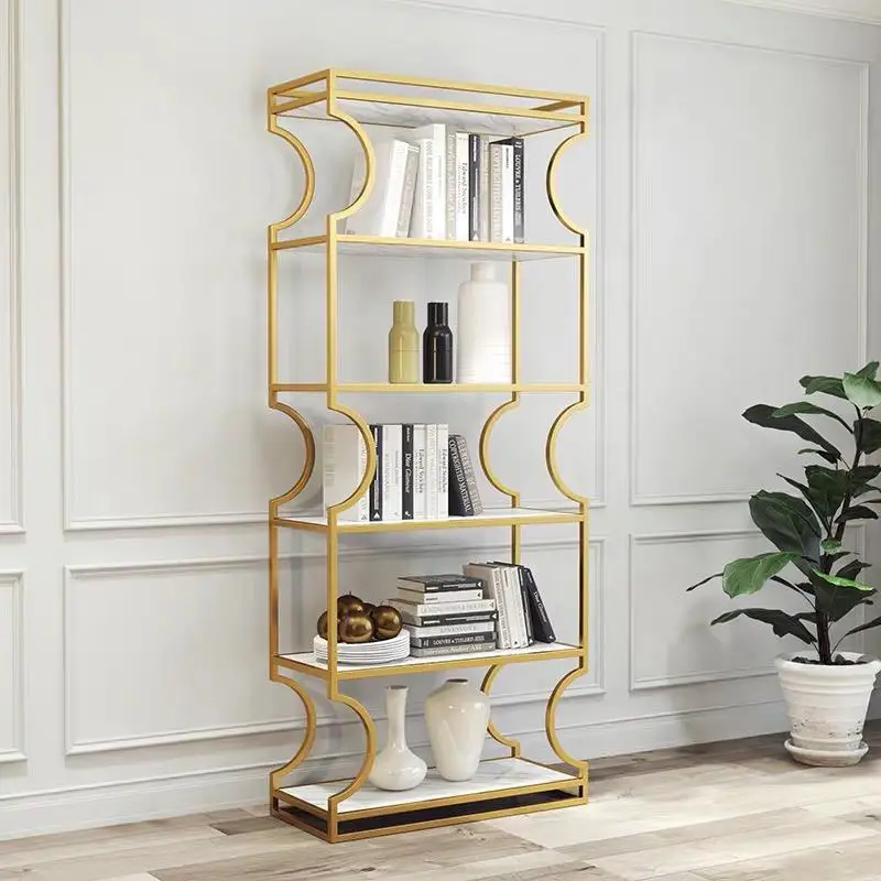 Northern Europe Style Simple Arch Light Livingroom Bedroom Cafe Shop Metal Golden Shelf Multi-functional Bookcase