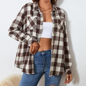 Women's Long Sleeve Casual Top Autumn and Winter Flannel Large Plaid Woven for Office Occasions
