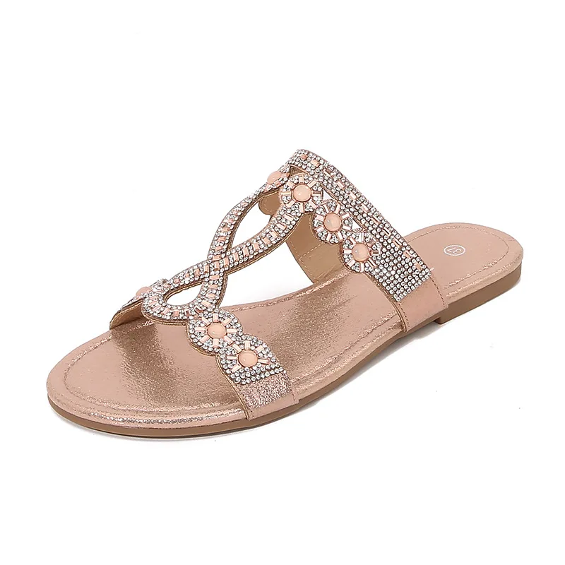 Wholesale Womens Sandals Rhinestone Gladiator Flat Jeweled Sandals  Sparkling Wedding Dressy Sandals Thong Outdoor Shoes