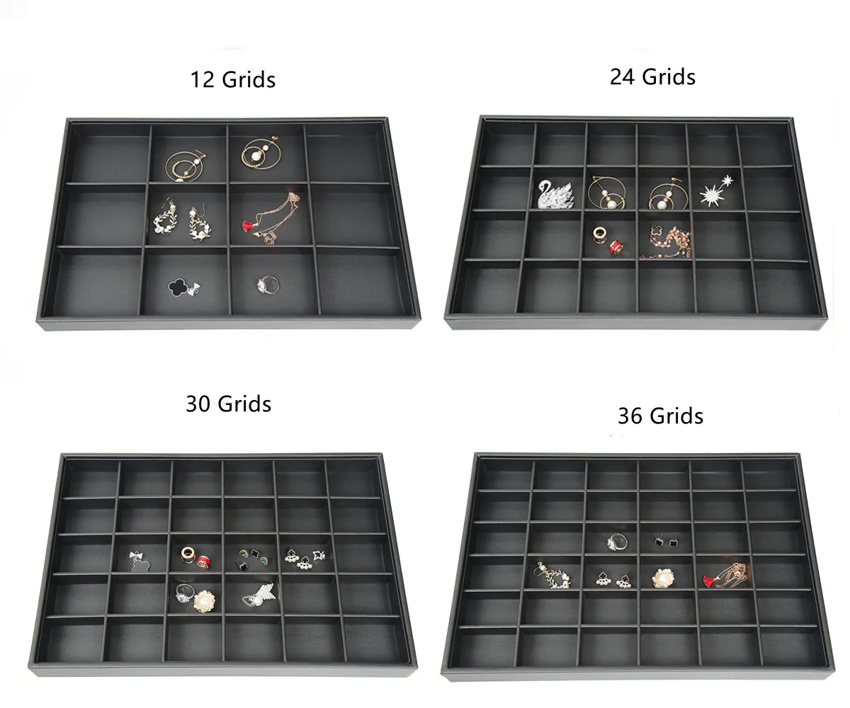 Luxury Black Leather Jewelry Display Tray For Counter Display Pu