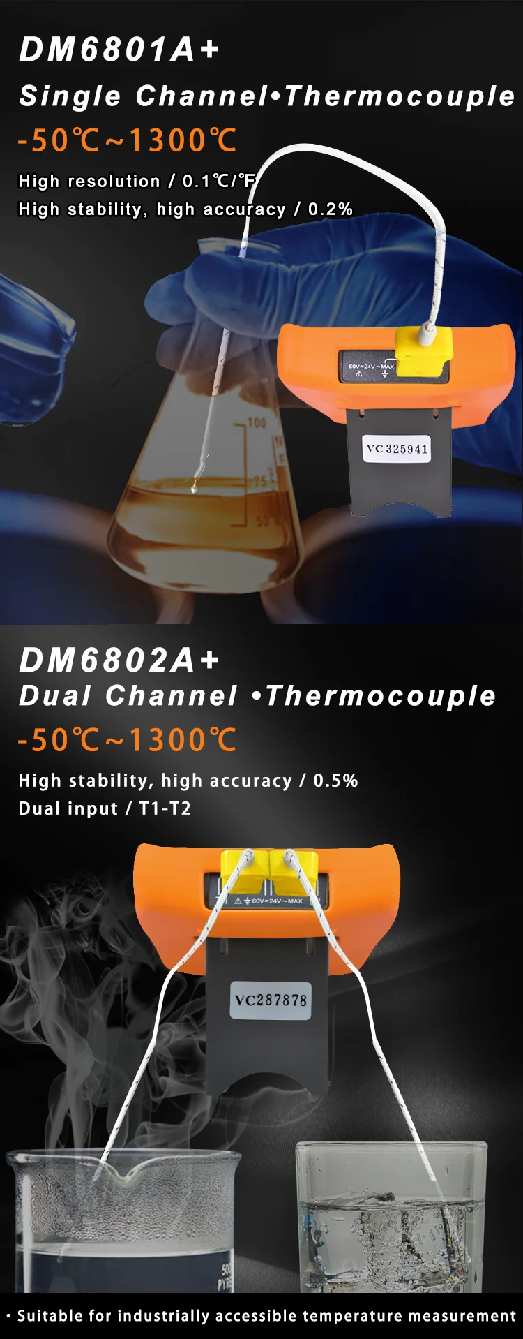 Vici K Type Thermometer DM6802A+ for Flame Thermostatic Faucet Boiler Tin Furnace Oven Oil Liquid Solid Temperature Test