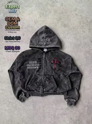 Custom Opium Aesthetic Hoodie Acid Wash Distressed Cross
