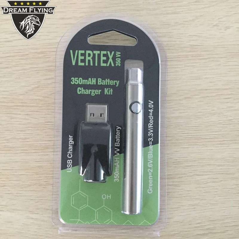 Заводская оптовая продажа 510 резьба 350 мАч контроль напряжения батарея vertex cbd vape pen kit