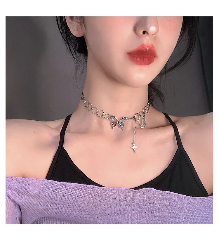 Fashion Silver Plated Short Necklace Geometric Collar Jewelry Butterfly Choker Necklace For